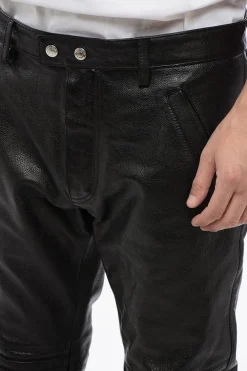 Hot Pantaloni in Pelle Martellata con Dettagli Biker Uomo Pantaloni