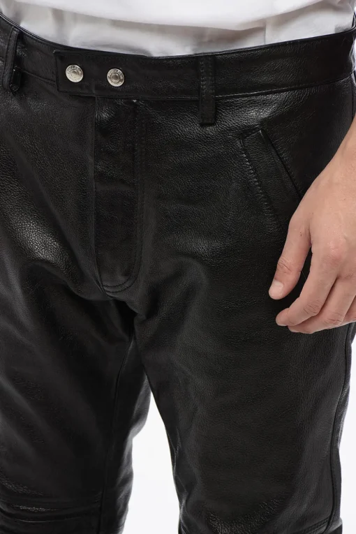 Hot Pantaloni in Pelle Martellata con Dettagli Biker Uomo Pantaloni