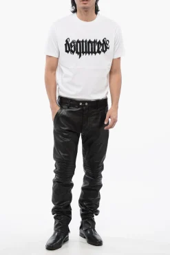 Hot Pantaloni in Pelle Martellata con Dettagli Biker Uomo Pantaloni