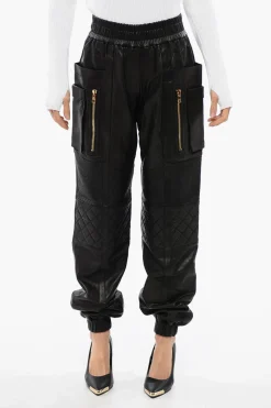 Pantaloni in Pelle Multitasca con Dettaglio Trapuntato>Balmain Sale