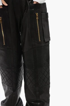Pantaloni in Pelle Multitasca con Dettaglio Trapuntato></noscript>Balmain Sale