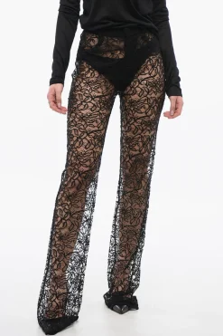 Pantaloni in Pizzo Floreale con Gamba Dritta>Saint Laurent Fashion