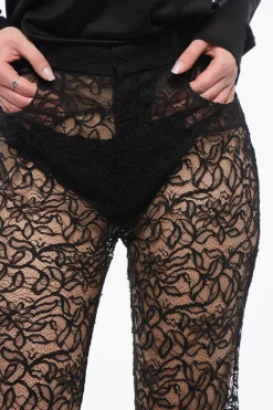 Pantaloni in Pizzo Floreale con Gamba Dritta>Saint Laurent Fashion