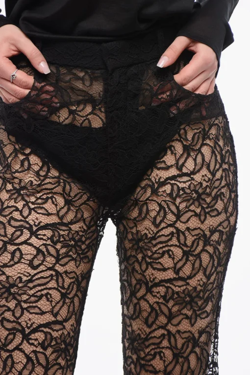 Pantaloni in Pizzo Floreale con Gamba Dritta>Saint Laurent Fashion