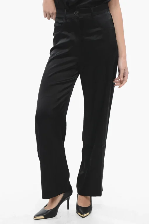 Pantaloni In Satin a Vita Alta con Passanti>Nanushka Sale