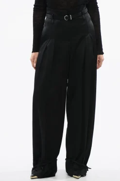 Online Pantaloni in Satin con Lacci sul Fondo Donna Pantaloni