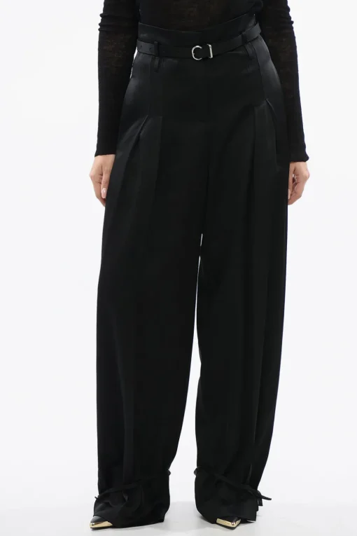 Online Pantaloni in Satin con Lacci sul Fondo Donna Pantaloni