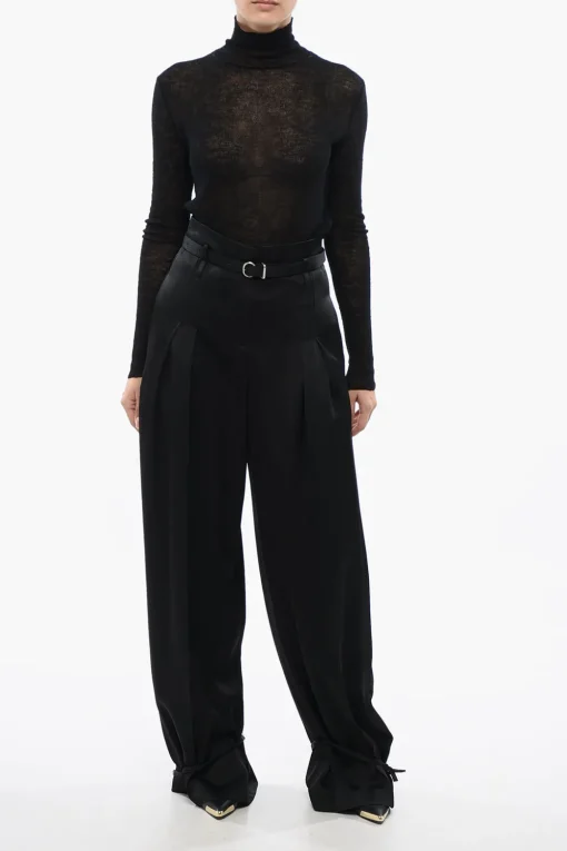Online Pantaloni in Satin con Lacci sul Fondo Donna Pantaloni