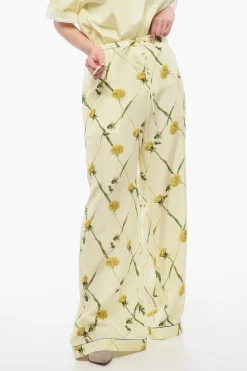 Pantaloni in Seta Floreali con Gamba Ampia>Burberry Clearance