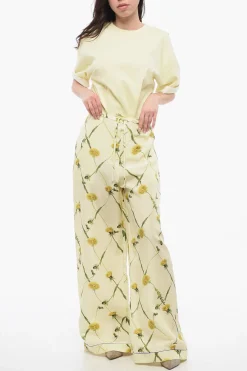 Pantaloni in Seta Floreali con Gamba Ampia></noscript>Burberry Clearance