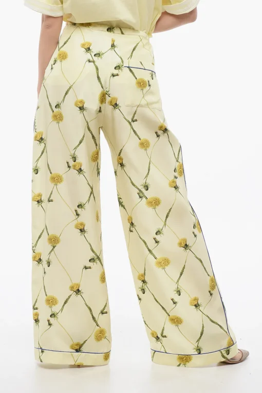 Pantaloni in Seta Floreali con Gamba Ampia>Burberry Clearance