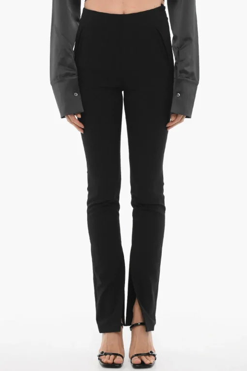 Sale Pantaloni in Tinta Unita con Spacco alla Caviglia Donna Pantaloni