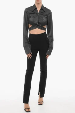 Sale Pantaloni in Tinta Unita con Spacco alla Caviglia Donna Pantaloni
