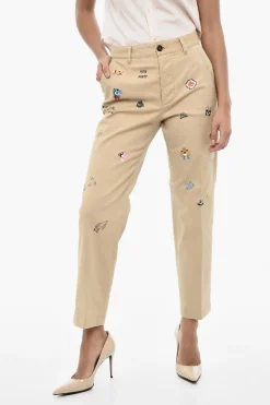 Clearance Pantaloni in Twill Cotone con Logo in Strass Donna Pantaloni