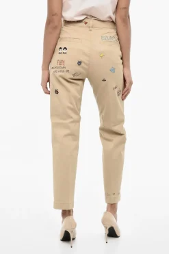 Clearance Pantaloni in Twill Cotone con Logo in Strass Donna Pantaloni