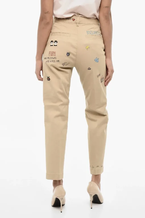 Clearance Pantaloni in Twill Cotone con Logo in Strass Donna Pantaloni