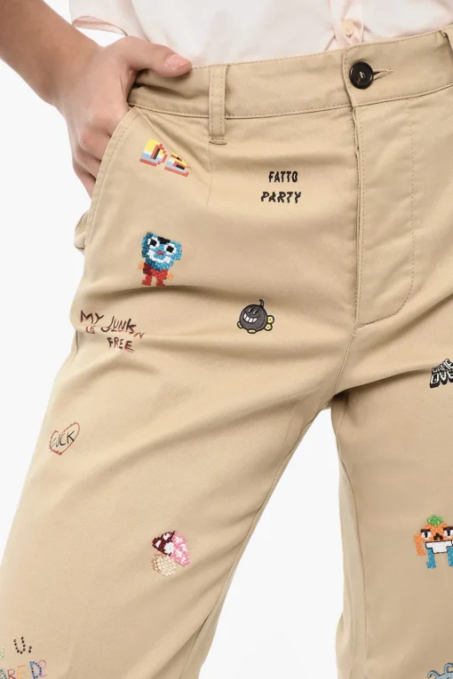 Clearance Pantaloni in Twill Cotone con Logo in Strass Donna Pantaloni