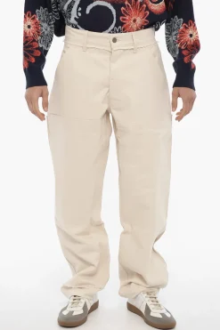 New Pantaloni in Twill di Cotone ad Orlo Sfrangiato Uomo Pantaloni