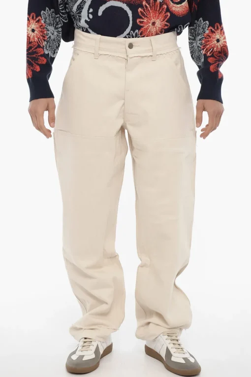 New Pantaloni in Twill di Cotone ad Orlo Sfrangiato Uomo Pantaloni