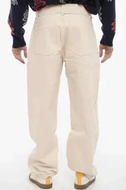New Pantaloni in Twill di Cotone ad Orlo Sfrangiato Uomo Pantaloni