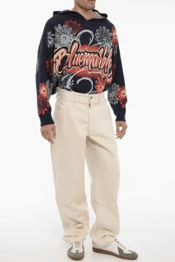 New Pantaloni in Twill di Cotone ad Orlo Sfrangiato Uomo Pantaloni