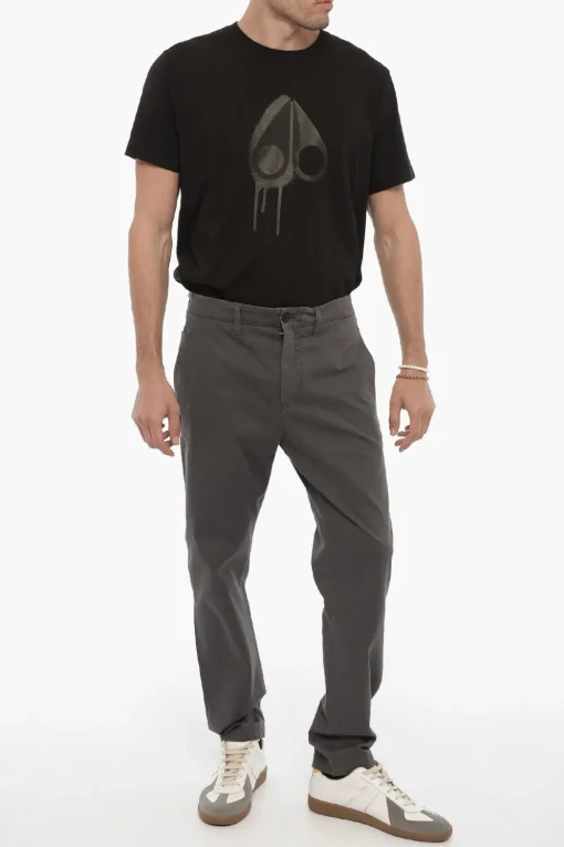 Discount Pantaloni In Twill di Cotone con Chiusura a Scomparsa Uomo Pantaloni