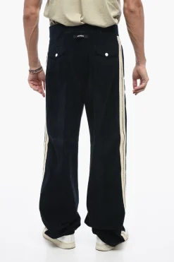 Clearance Pantaloni in Velour a Coste TAPE con Bande a Contrasto Uomo Pantaloni