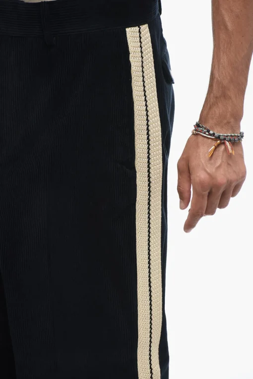 Clearance Pantaloni in Velour a Coste TAPE con Bande a Contrasto Uomo Pantaloni