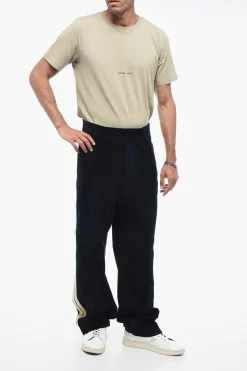 Clearance Pantaloni in Velour a Coste TAPE con Bande a Contrasto Uomo Pantaloni