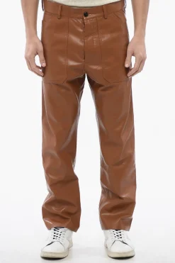 New Pantaloni JASPER in Pelle Vegan a Tinta Unita Uomo Pantaloni