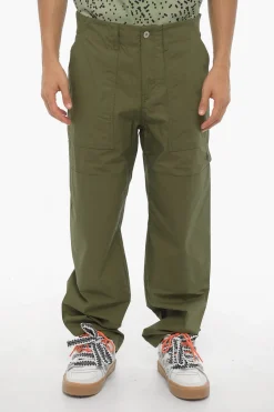 Pantaloni Larghi in Cotone con Bottone Logato>Marcelo Burlon Outlet