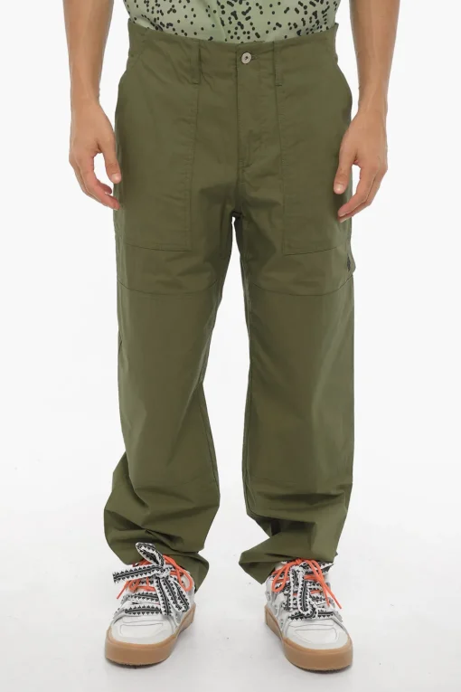 Pantaloni Larghi in Cotone con Bottone Logato>Marcelo Burlon Outlet