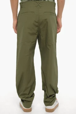 Pantaloni Larghi in Cotone con Bottone Logato>Marcelo Burlon Outlet