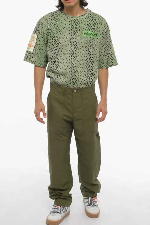 Pantaloni Larghi in Cotone con Bottone Logato>Marcelo Burlon Outlet