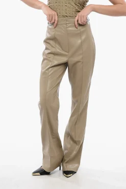 Fashion Pantaloni LEENA in Pelle Vegan a Vita Alta Donna Pantaloni
