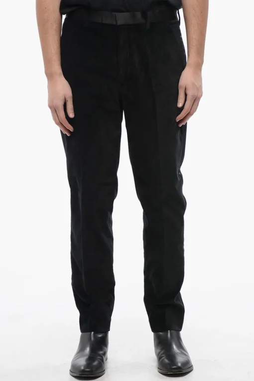 Online Pantaloni LYRA Skinny Fit in Velour con Rifiniture in Raso Uomo Pantaloni