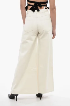 Fashion Pantaloni Palazzo 5 Tasche in Misto Cotone Donna Pantaloni