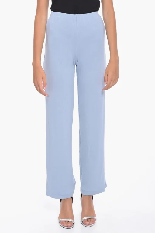 New Pantaloni Palazzo a Costine a Vita Alta Donna Pantaloni