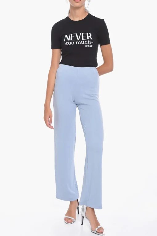 New Pantaloni Palazzo a Costine a Vita Alta Donna Pantaloni