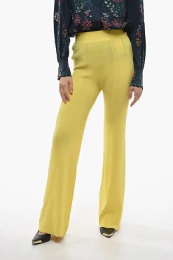 Fashion Pantaloni Palazzo a Costine e a Vita Alta Donna Pantaloni