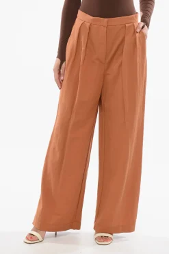Discount Pantaloni Palazzo a Doppia Pince a Vita Alta Donna Pantaloni
