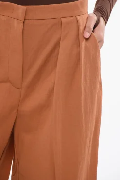 Discount Pantaloni Palazzo a Doppia Pince a Vita Alta Donna Pantaloni