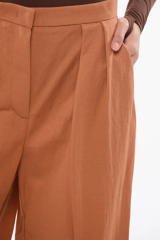 Discount Pantaloni Palazzo a Doppia Pince a Vita Alta Donna Pantaloni