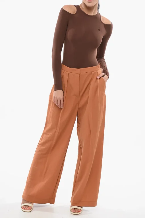 Discount Pantaloni Palazzo a Doppia Pince a Vita Alta Donna Pantaloni