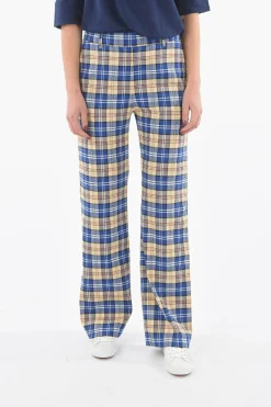 Sale Pantaloni Palazzo a Quadri Tartan con Passanti Donna Pantaloni