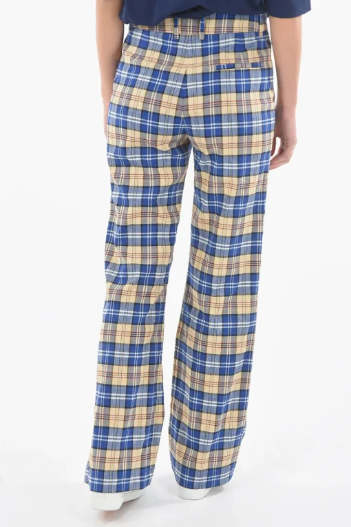 Sale Pantaloni Palazzo a Quadri Tartan con Passanti Donna Pantaloni