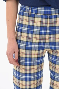 Sale Pantaloni Palazzo a Quadri Tartan con Passanti Donna Pantaloni