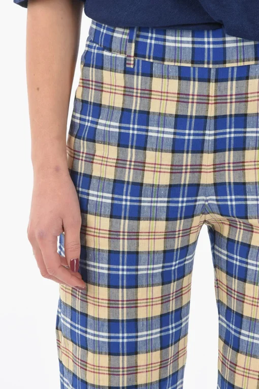 Sale Pantaloni Palazzo a Quadri Tartan con Passanti Donna Pantaloni