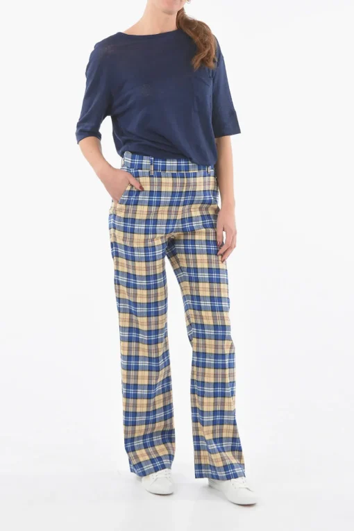 Sale Pantaloni Palazzo a Quadri Tartan con Passanti Donna Pantaloni