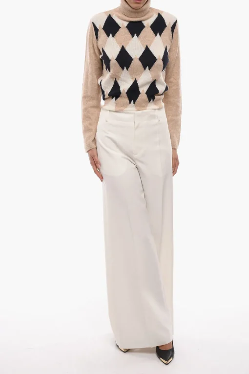 Outlet Pantaloni Palazzo A Vita Alta con Passanti Donna Pantaloni